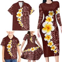 Oxblood Tropical Plumeria With Galaxy Polynesian Art Family Matching Long Sleeve Bodycon Dress and Hawaiian Shirt LT14 - Polynesian Pride