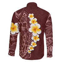 Oxblood Tropical Plumeria With Galaxy Polynesian Art Family Matching Long Sleeve Bodycon Dress and Hawaiian Shirt LT14 - Polynesian Pride