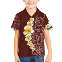 Oxblood Tropical Plumeria With Galaxy Polynesian Art Family Matching Off Shoulder Short Dress and Hawaiian Shirt LT14 Son's Shirt Oxblood - Polynesian Pride