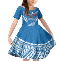 Custom Toa Samoa Rugby Family Matching Mermaid Dress and Hawaiian Shirt Samoan Siva Tau Uso Aso Uma LT14 Daughter's Dress Blue - Polynesian Pride