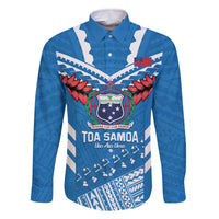 Custom Toa Samoa Rugby Family Matching Off Shoulder Short Dress and Hawaiian Shirt Samoan Siva Tau Uso Aso Uma LT14 Dad's Shirt - Long Sleeve Blue - Polynesian Pride