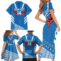 Custom Toa Samoa Rugby Family Matching Short Sleeve Bodycon Dress and Hawaiian Shirt Samoan Siva Tau Uso Aso Uma LT14 - Polynesian Pride