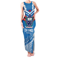 Custom Toa Samoa Rugby Family Matching Tank Maxi Dress and Hawaiian Shirt Samoan Siva Tau Uso Aso Uma LT14 Mom's Dress Blue - Polynesian Pride