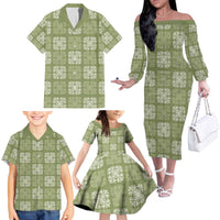 Vesuvian Green Palaka Quilt Hawaii Family Matching Off The Shoulder Long Sleeve Dress and Hawaiian Shirt Traditional Hawaii-plaid Pattern LT14 - Polynesian Pride