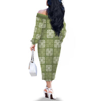 Vesuvian Green Palaka Quilt Hawaii Family Matching Off The Shoulder Long Sleeve Dress and Hawaiian Shirt Traditional Hawaii-plaid Pattern LT14 - Polynesian Pride