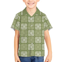 Vesuvian Green Palaka Quilt Hawaii Family Matching Off Shoulder Short Dress and Hawaiian Shirt Traditional Hawaii-plaid Pattern LT14 Son's Shirt Vesuvian Green - Polynesian Pride