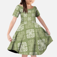 Vesuvian Green Palaka Quilt Hawaii Kid Short Sleeve Dress Traditional Hawaii-plaid Pattern - Polynesian Pride