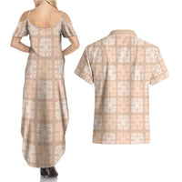 Beige Palaka Quilt Hawaii Couples Matching Summer Maxi Dress and Hawaiian Shirt Traditional Hawaii-plaid Pattern LT14 - Polynesian Pride
