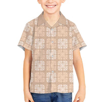 Beige Palaka Quilt Hawaii Family Matching Long Sleeve Bodycon Dress and Hawaiian Shirt Traditional Hawaii-plaid Pattern LT14 Son's Shirt Beige - Polynesian Pride