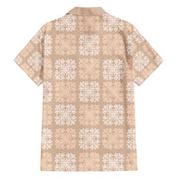 Beige Palaka Quilt Hawaii Family Matching Off Shoulder Short Dress and Hawaiian Shirt Traditional Hawaii-plaid Pattern - Polynesian Pride