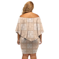 Beige Palaka Quilt Hawaii Family Matching Off Shoulder Short Dress and Hawaiian Shirt Traditional Hawaii-plaid Pattern - Polynesian Pride