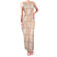 Beige Palaka Quilt Hawaii Family Matching Tank Maxi Dress and Hawaiian Shirt Traditional Hawaii-plaid Pattern - Polynesian Pride