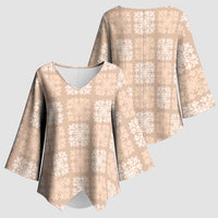 Beige Palaka Quilt Hawaii Kimono Sleeve Blouse Traditional Hawaii-plaid Pattern LT14 - Polynesian Pride
