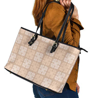 Beige Palaka Quilt Hawaii Leather Tote Bag Traditional Hawaii-plaid Pattern - Polynesian Pride