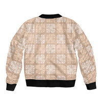 Beige Palaka Quilt Hawaii Sleeve Zip Bomber Jacket Traditional Hawaii-plaid Pattern - Polynesian Pride
