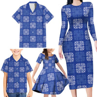 Royal Blue Palaka Quilt Hawaii Family Matching Long Sleeve Bodycon Dress and Hawaiian Shirt Traditional Hawaii-plaid Pattern LT14 - Polynesian Pride