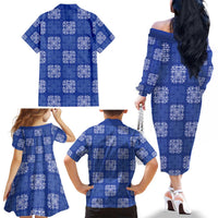 Royal Blue Palaka Quilt Hawaii Family Matching Off The Shoulder Long Sleeve Dress and Hawaiian Shirt Traditional Hawaii-plaid Pattern LT14 - Polynesian Pride