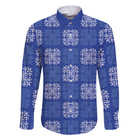 Royal Blue Palaka Quilt Hawaii Family Matching Off The Shoulder Long Sleeve Dress and Hawaiian Shirt Traditional Hawaii-plaid Pattern LT14 Dad's Shirt - Long Sleeve Royal Blue - Polynesian Pride