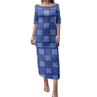 Royal Blue Palaka Quilt Hawaii Family Matching Puletasi and Hawaiian Shirt Traditional Hawaii-plaid Pattern - Polynesian Pride