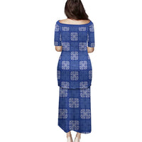 Royal Blue Palaka Quilt Hawaii Family Matching Puletasi and Hawaiian Shirt Traditional Hawaii-plaid Pattern - Polynesian Pride