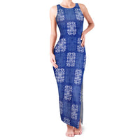 Royal Blue Palaka Quilt Hawaii Family Matching Tank Maxi Dress and Hawaiian Shirt Traditional Hawaii-plaid Pattern LT14 Mom's Dress Royal Blue - Polynesian Pride