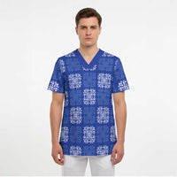 Royal Blue Palaka Quilt Hawaii Scrub Top Traditional Hawaii-plaid Pattern - Polynesian Pride