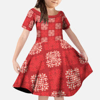 Red Palaka Quilt Hawaii Family Matching Off The Shoulder Long Sleeve Dress and Hawaiian Shirt Traditional Hawaii-plaid Pattern LT14 Daughter's Dress Red - Polynesian Pride