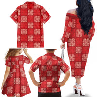 Red Palaka Quilt Hawaii Family Matching Off The Shoulder Long Sleeve Dress and Hawaiian Shirt Traditional Hawaii-plaid Pattern LT14 - Polynesian Pride
