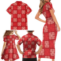 Red Palaka Quilt Hawaii Family Matching Short Sleeve Bodycon Dress and Hawaiian Shirt Traditional Hawaii-plaid Pattern LT14 - Polynesian Pride