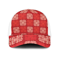 Red Palaka Quilt Hawaii Mesh Trucker Cap Traditional Hawaii-plaid Pattern - Polynesian Pride