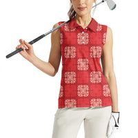 Red Palaka Quilt Hawaii Women Sleeveless Polo Shirt Traditional Hawaii-plaid Pattern - Polynesian Pride