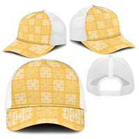 Yellow Palaka Quilt Hawaii Baseball Net Cap Traditional Hawaii-plaid Pattern - Polynesian Pride