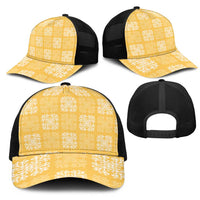 Yellow Palaka Quilt Hawaii Mesh Trucker Cap Traditional Hawaii-plaid Pattern - Polynesian Pride