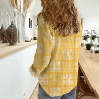 Yellow Palaka Quilt Hawaii Women Casual Shirt Traditional Hawaii-plaid Pattern - Polynesian Pride