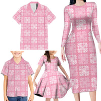 Pink Palaka Quilt Hawaii Family Matching Long Sleeve Bodycon Dress and Hawaiian Shirt Traditional Hawaii-plaid Pattern LT14 - Polynesian Pride