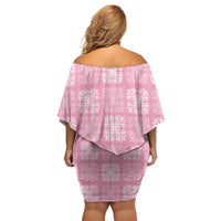 Pink Palaka Quilt Hawaii Family Matching Off Shoulder Short Dress and Hawaiian Shirt Traditional Hawaii-plaid Pattern - Polynesian Pride