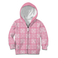 Pink Palaka Quilt Hawaii Kid Hoodie Traditional Hawaii-plaid Pattern LT14 Zip Hoodie Pink - Polynesian Pride