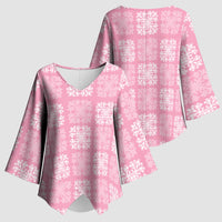 Pink Palaka Quilt Hawaii Kimono Sleeve Blouse Traditional Hawaii-plaid Pattern LT14 - Polynesian Pride