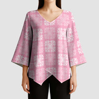 Pink Palaka Quilt Hawaii Kimono Sleeve Blouse Traditional Hawaii-plaid Pattern LT14 - Polynesian Pride