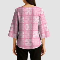 Pink Palaka Quilt Hawaii Kimono Sleeve Blouse Traditional Hawaii-plaid Pattern LT14 - Polynesian Pride
