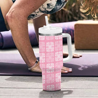 Pink Palaka Quilt Hawaii Tumbler With Handle Traditional Hawaii-plaid Pattern - Polynesian Pride