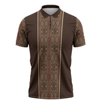 Mabuhay Philippines Festival Zipper Polo Shirt Tnalak Modern Filipiniana Inspired LT14 Brown - Polynesian Pride