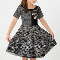 Mabuhay Philippines Festival Kid Short Sleeve Dress Araw Tnalak Modern Filipiniana Inspired LT14 KID Black - Polynesian Pride