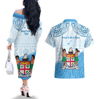 Fiji Day 1970 Couples Matching Off The Shoulder Long Sleeve Dress and Hawaiian Shirt Proud To Be A Fijian Tapa Pattern LT14 - Polynesian Pride
