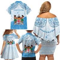 Fiji Day 1970 Family Matching Off Shoulder Short Dress and Hawaiian Shirt Proud To Be A Fijian Tapa Pattern LT14 - Polynesian Pride