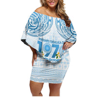 Fiji Day 1970 Family Matching Off Shoulder Short Dress and Hawaiian Shirt Proud To Be A Fijian Tapa Pattern LT14 Mom's Dress Blue - Polynesian Pride