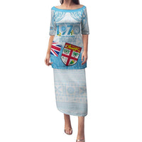 Fiji Day 1970 Family Matching Puletasi and Hawaiian Shirt Proud To Be A Fijian Tapa Pattern LT14 Mom's Dress Blue - Polynesian Pride