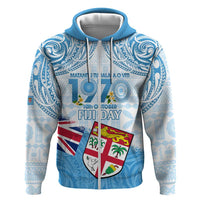 Fiji Day 1970 Hoodie Proud To Be A Fijian Tapa Pattern LT14 Zip Hoodie Blue - Polynesian Pride