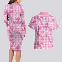 Alaka Aloha Hawaii Couples Matching Long Sleeve Bodycon Dress and Hawaiian Shirt Plumeria Lei With Palaka Motif LT14 - Polynesian Pride