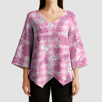 Alaka Aloha Hawaii Kimono Sleeve Blouse Plumeria Lei With Palaka Motif - Polynesian Pride
